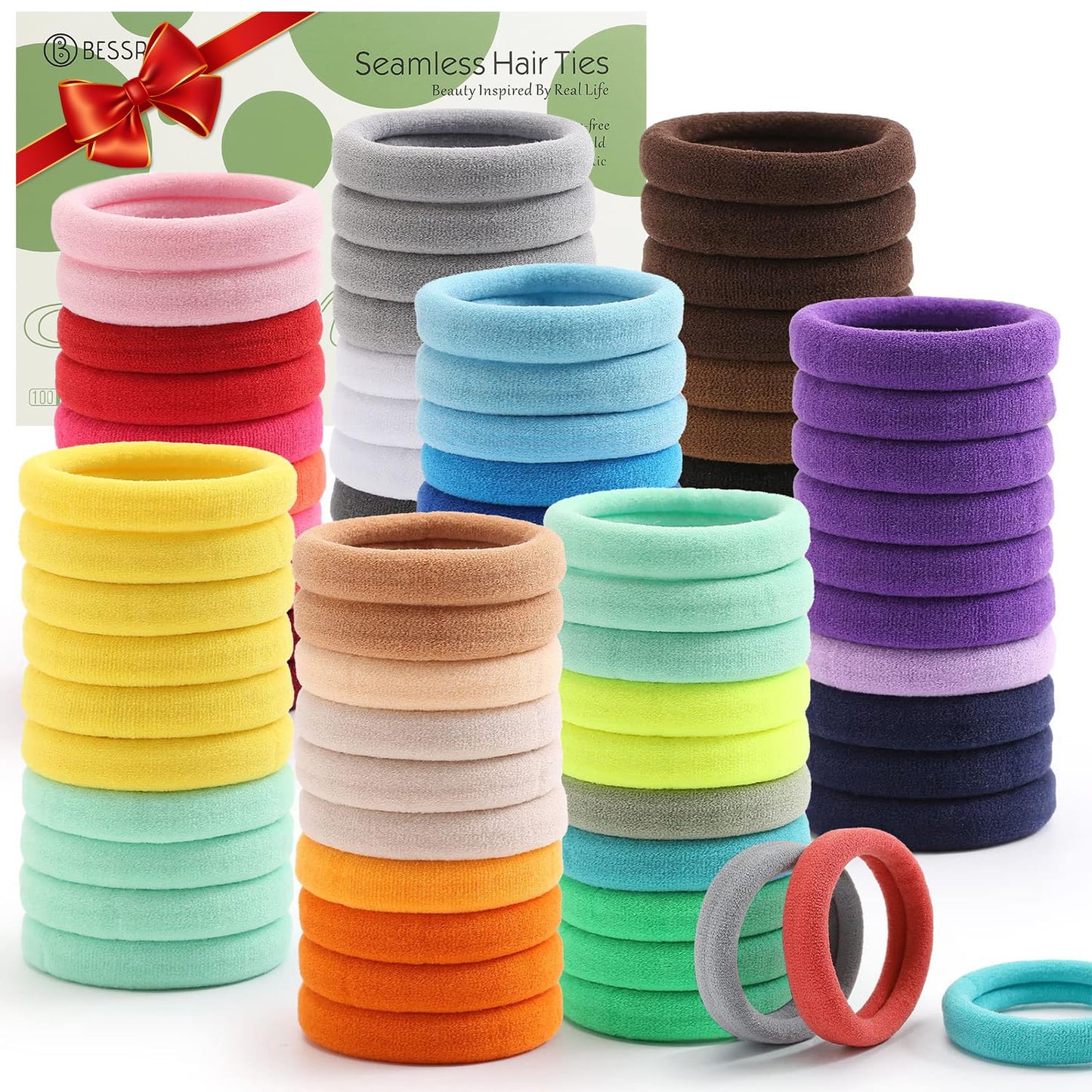 Bessrung 100PCS Seamless Elastic Hair Ties - No Damage Ponytail Holders for All Hair Types | Leopard Print