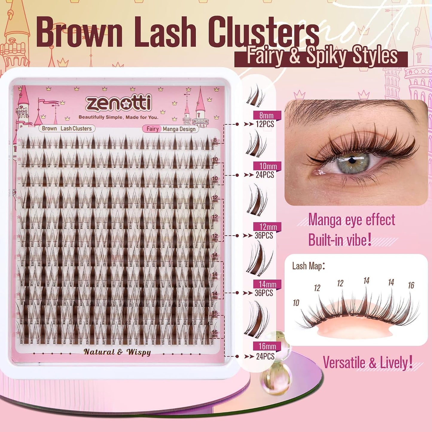 Manga Eyelash Clusters - Brown Wispy & Spiky Individual Lashes | DIY Anime Extensions 8-16MM