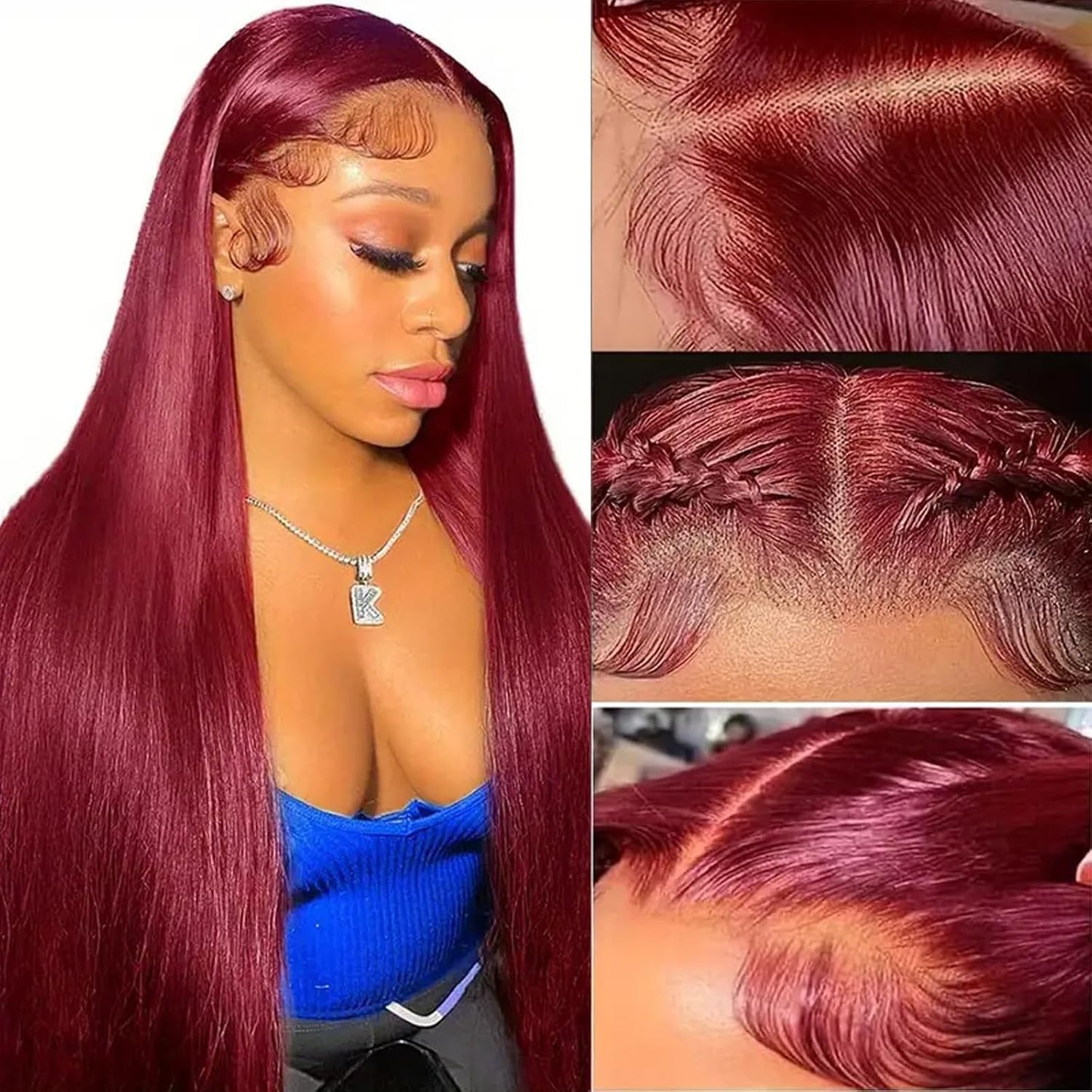 32-Inch Water Wave Red Human Hair Wig - 99J Burgundy Lace Front | Deep Wave 13x6 HD Curly Wig for Women