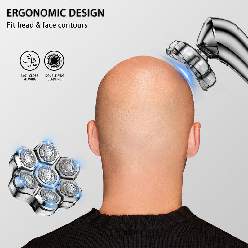 Universal Head Shaver Replacement Heads Magnetic 7 Blades Head Shavers Replacement Blades for Bald Men Compatible with Freebird Shaver & Other Brands (silver6)
