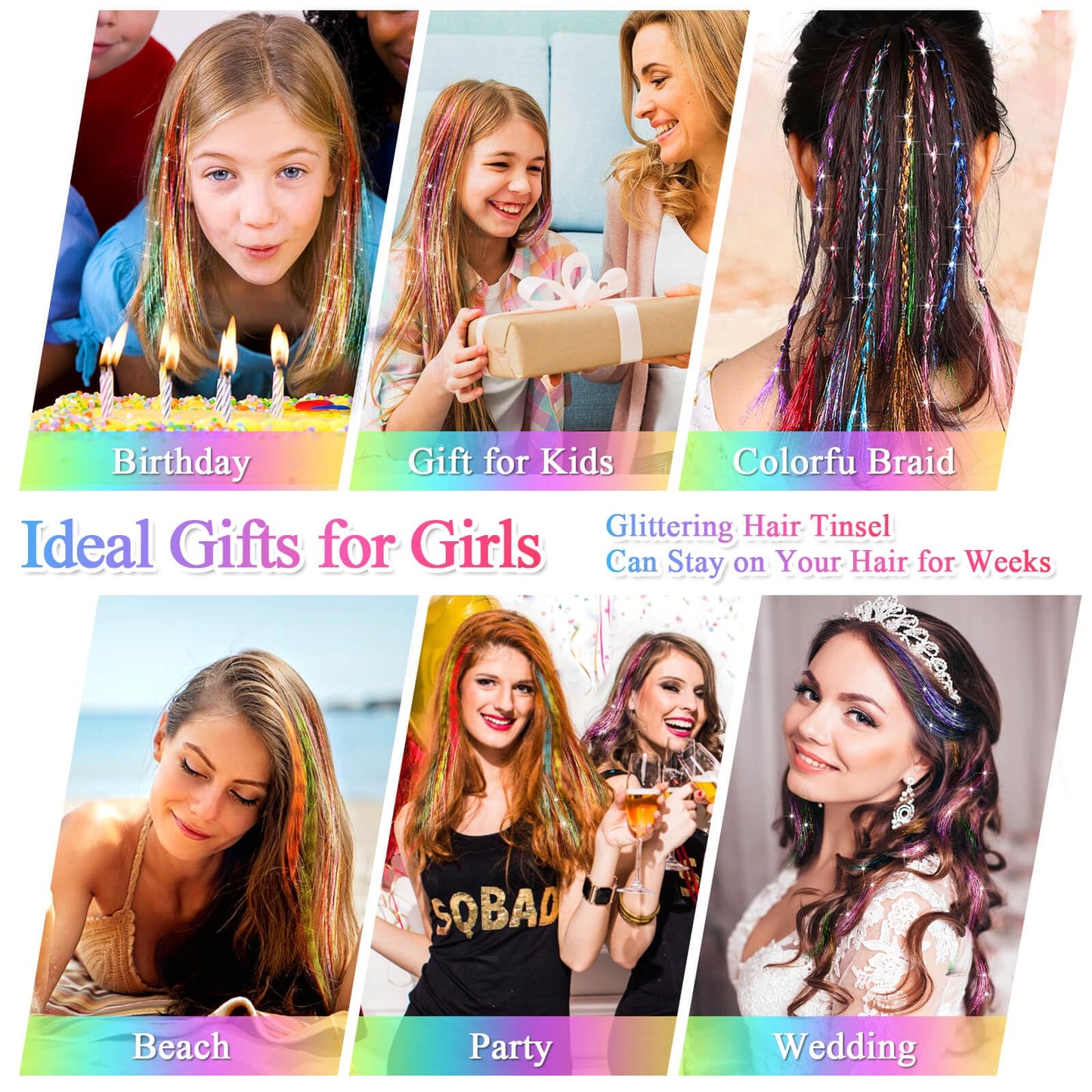 ROADPLUM Hair Tinsel Kit, 16 Colors, 3200 Strands Tinsel & 12 Colors Hair Feathers - Heat Resistant Shiny, Perfect for Cosplay or Party