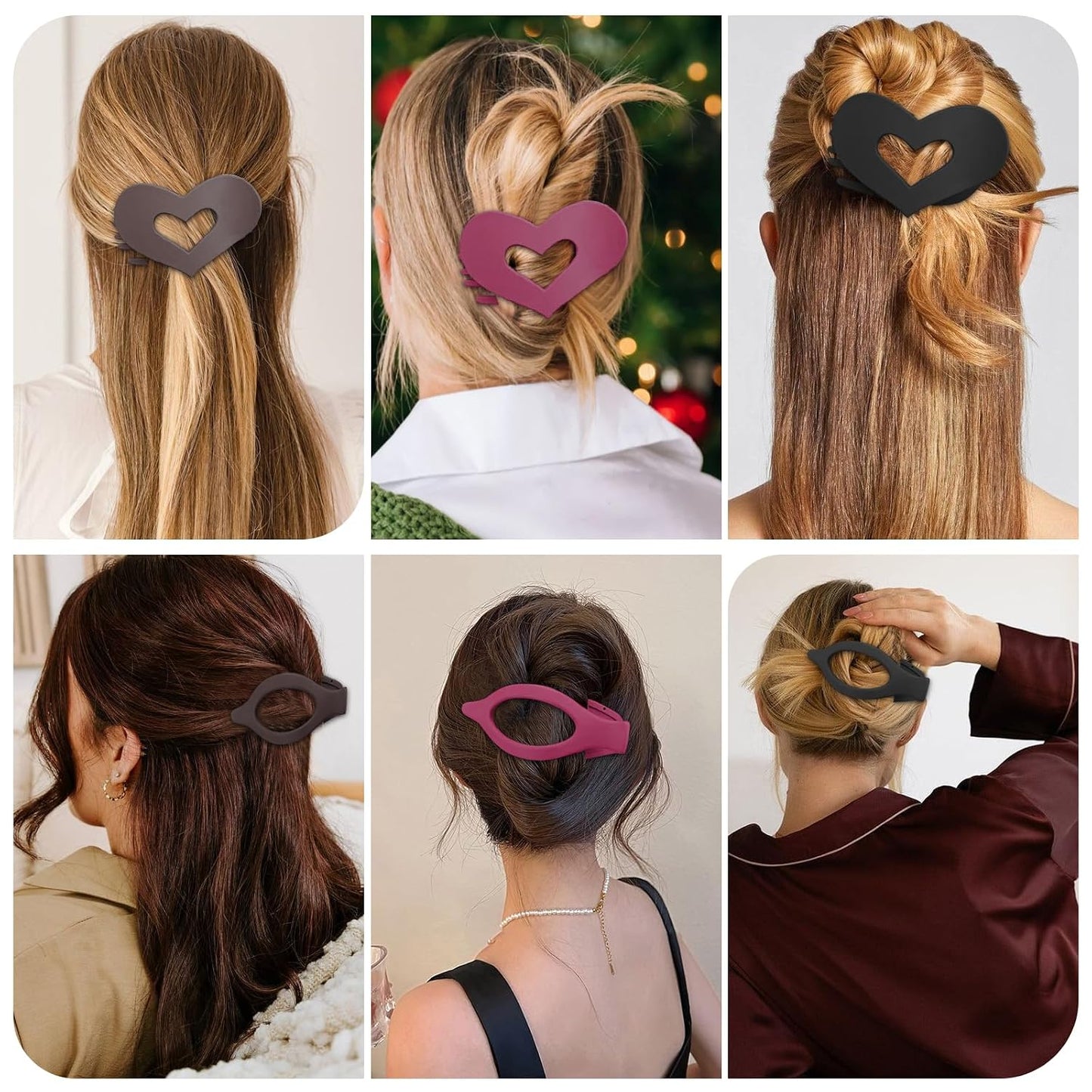 French Flat Hair Clips - 6 Pcs Set for Women | Strong Hold, Matte Neutral Colors, Large Curved Design for Thick & Thin Hair
