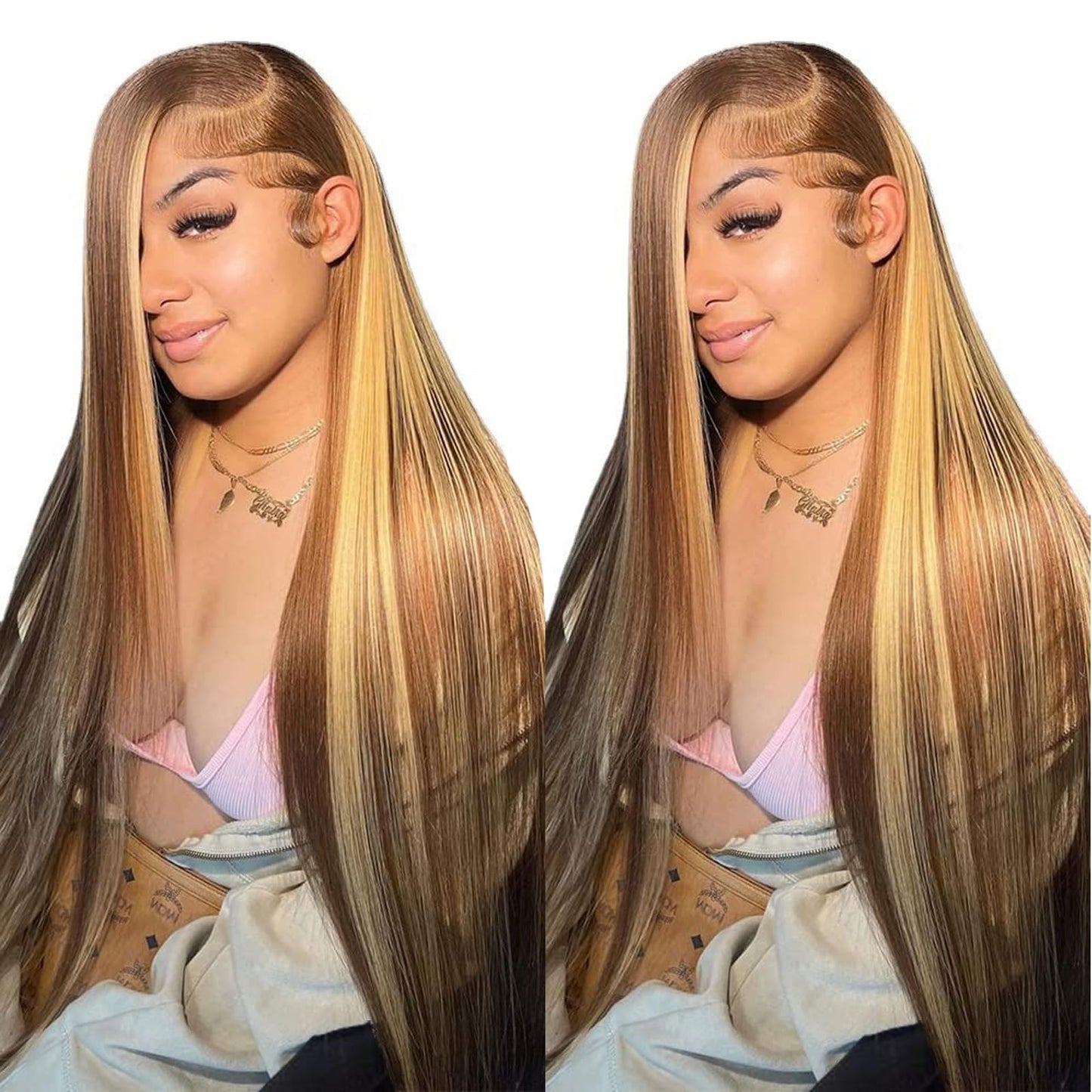 13x6 Ombre Lace Front Wig Human Hair 30IN 180Density Highlight Straight Wig