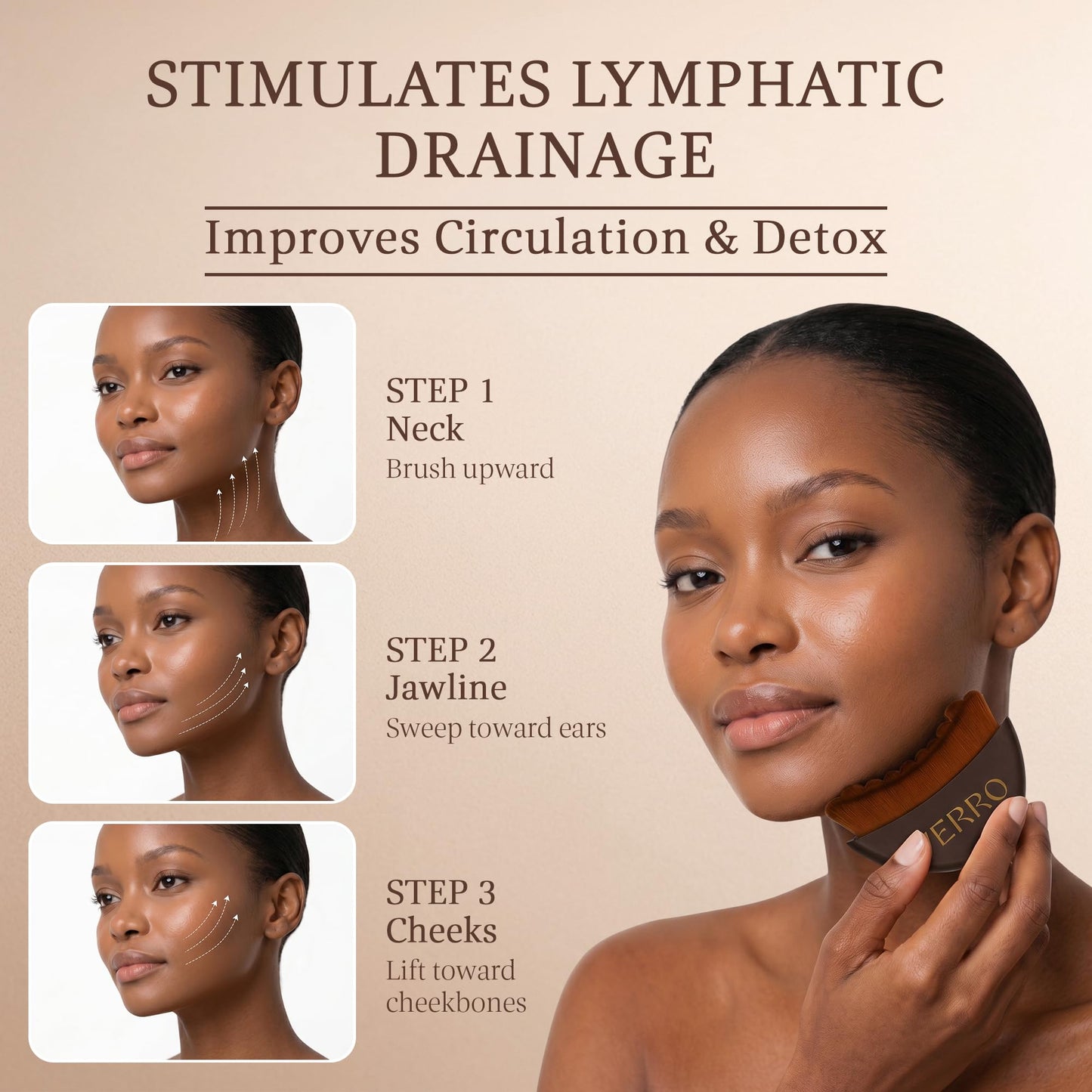 VERRO Lymphatic Face Brush Set (2 Pack) – Facial Dry Brush for Face Sculpting, Lymphatic Drainage & Puffiness Reduction, Ultra Soft Bristles, Individually Sealed + Travel Cases (Brown)