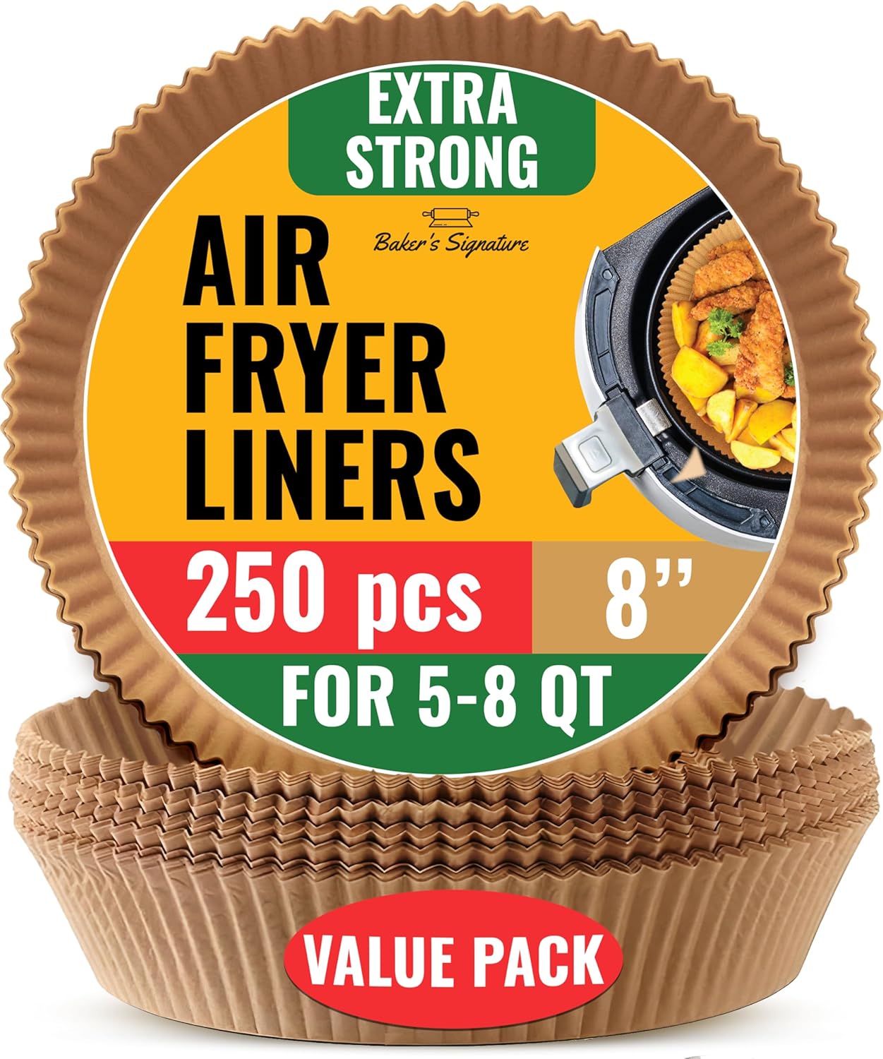 Air Fryer Paper Liners - 125 Pcs Non-Stick Disposable Liners | 8” Square for 5-8 Qt Baskets