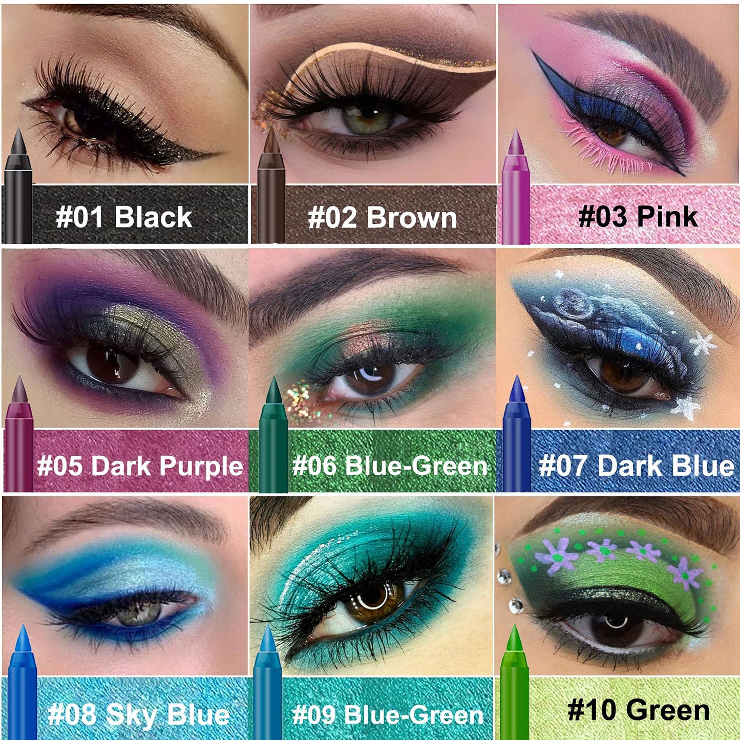 LemonSac 15PCS Colorful Eyeliner Pen Set, Eye Shadow Pencil, Pearl & Matte Metallic Glitter Eyeliner for Women, Eye & Lip Liner, Professional Eye Makeup Set