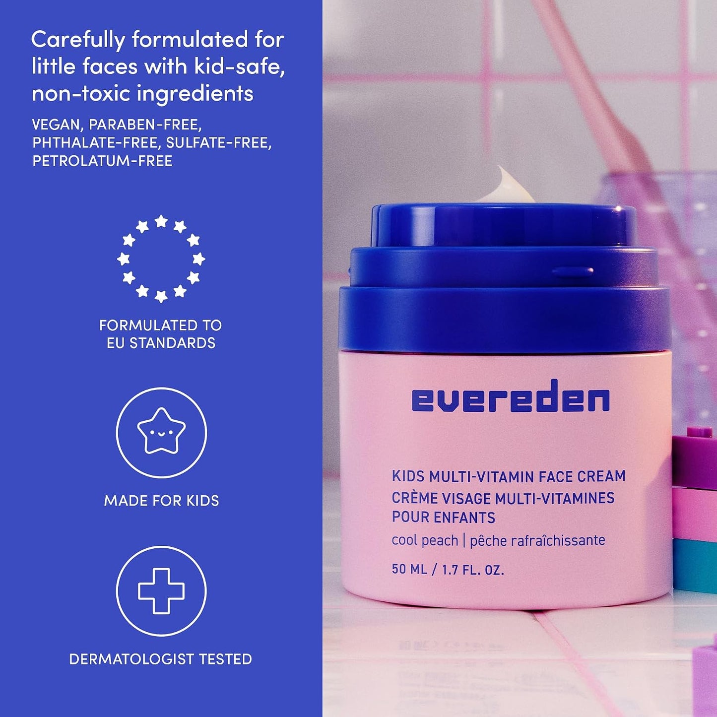 Evereden Kids Face Cream - Clean Non-Toxic Peach Moisturizer | 1.7 oz Skin Care for Children