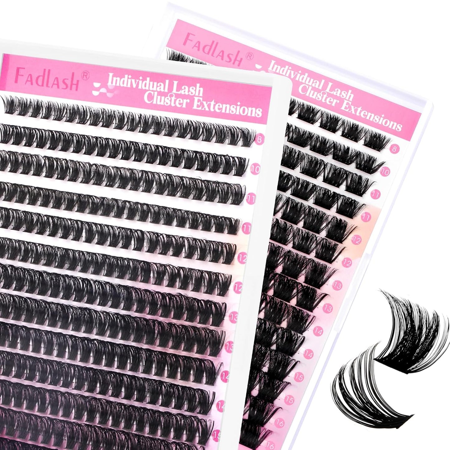 FADLASH Natural Eyelash Clusters - Fluffy 100D/200D Extensions | DIY Home Use, 8-16mm D Curl, 2 Pack