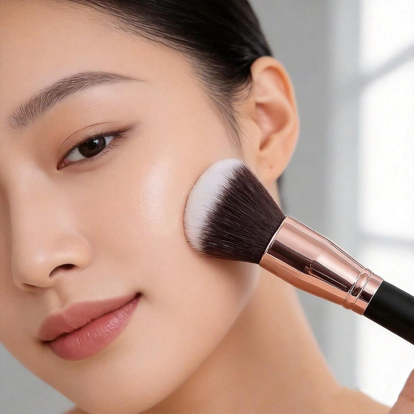 Pointed Powder Foundation Fan Brush - Ultra-Soft Bristles for Liquid Foundation, Blush & Highlighter | Professional Makeup Tool
