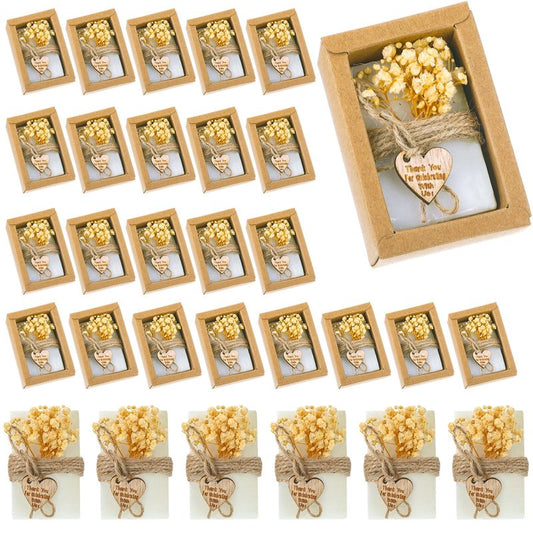 Demissle 30 Pcs Mini Scented Soap Party Favor Gifts Baby Shower Favors Handmade Flower Soap Party Favors for Guest with Thank You Tag for Wedding Bridal Shower Gender Reveal Gift(White,Classic)