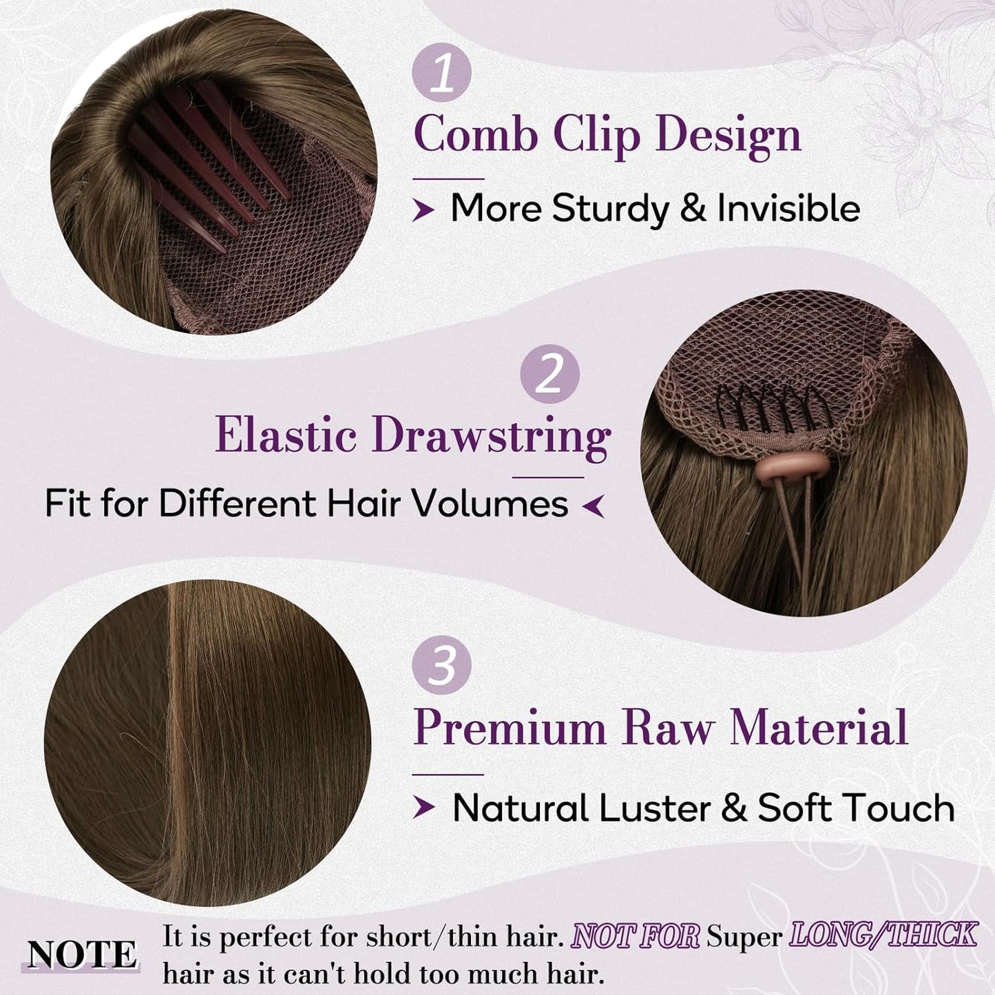 Medium Brown Straight Ponytail Extension - 16 Inch Soft Synthetic Hairpiece for Daily Use | Cheer & Party Style