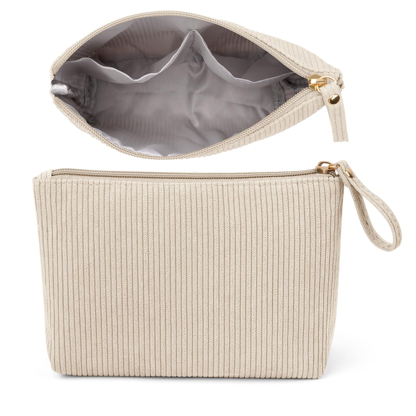 MAGEFY Small Makeup Bag, Corduroy Small Pouches for Purse Cosmetic Bag Makeup Pouches for Key Pocket Lipstick Bag Card Holder Data Cable Organizer(Beige,Small)