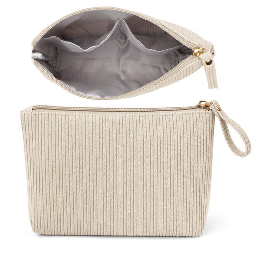 MAGEFY Small Makeup Bag, Corduroy Small Pouches for Purse Cosmetic Bag Makeup Pouches for Key Pocket Lipstick Bag Card Holder Data Cable Organizer(Beige,Small)