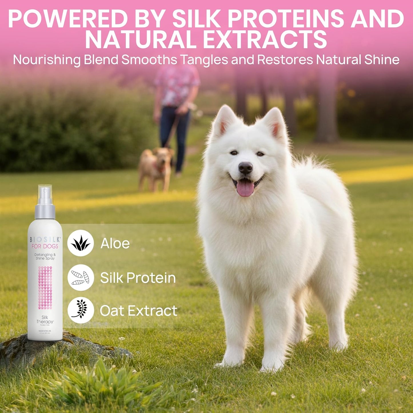 BioSilk for Dogs Detangling & Shine Spray - pH Balanced Leave-In Mist with Silk & Vitamins | 8 Fl Oz