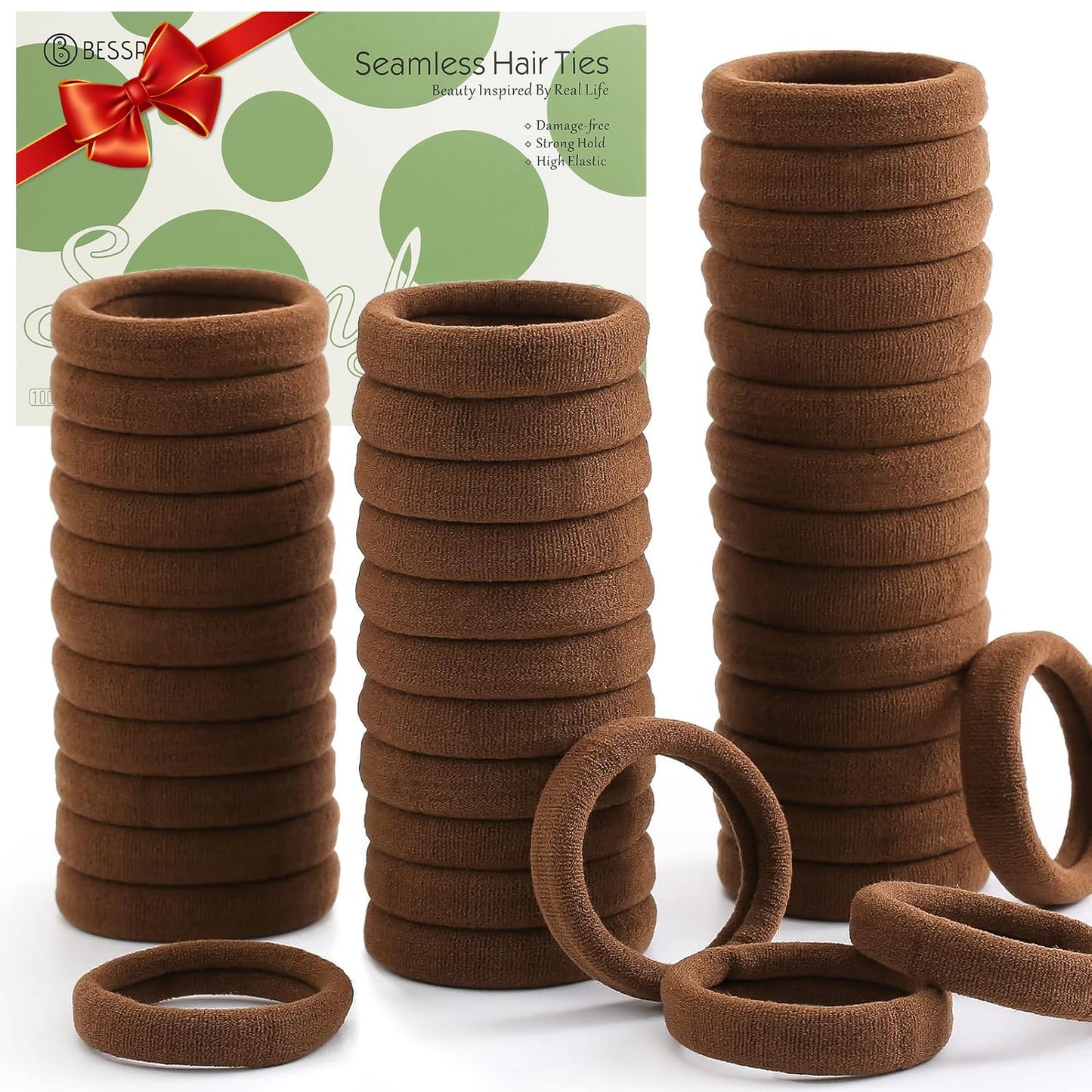 Bessrung 100PCS Seamless Elastic Hair Ties - No Damage Ponytail Holders for All Hair Types | Leopard Print