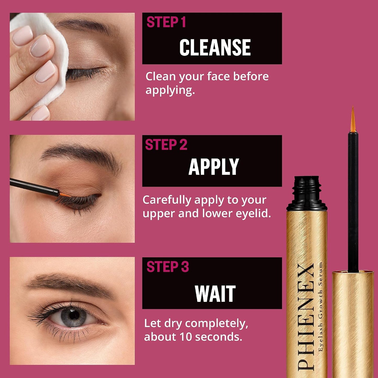 Lash Serum for Eyelash Growth - 7-Day Results, Vegan & Hormone-Free | Botanical Peptide Complex, 3ml