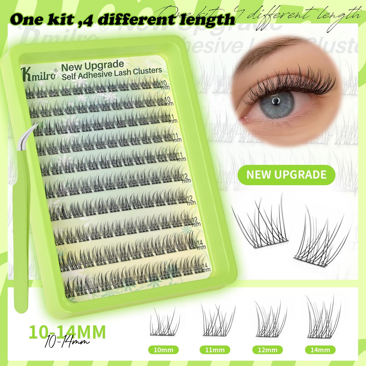 Self Adhesive Eyelashes Natural Wispy Lash Clusters 10-11-12-14mm Mixed Lengths 120Pcs No Glue Reusable Self-Stick Lashes with Enhanced Adhesive, Everyday Wear, Replacement for Kmilro