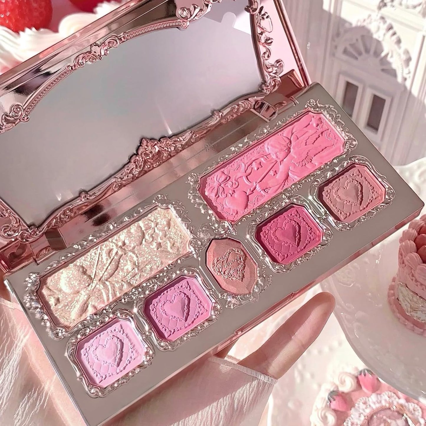 Strawberry Cupid Makeup Palette - 5 Matte & 2 Shimmer Shades | Blendable Pink Face Makeup, 0.49 Oz