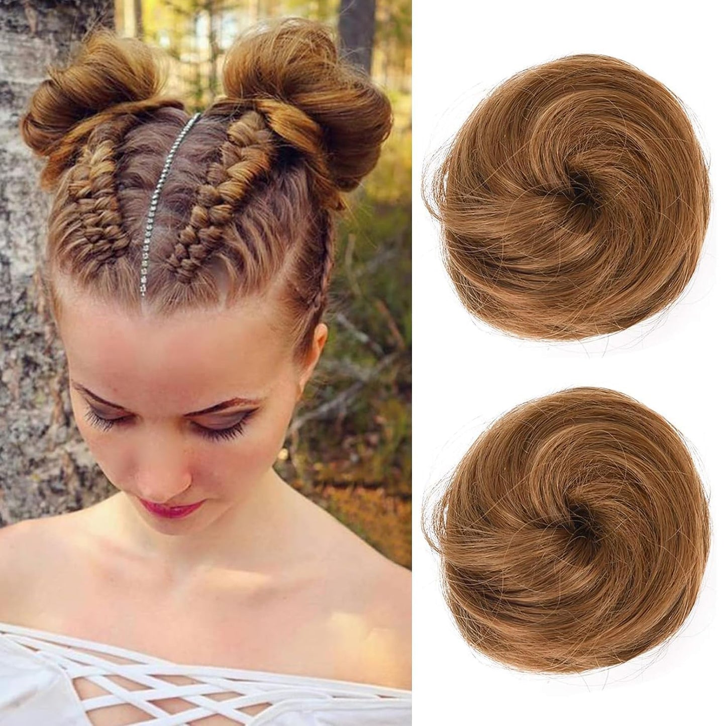 REECHO Mini Claw Clips - Messy & Cat Ears Hair Bun Extensions | 2-Pack, 3.5" Wavy, Natural Black