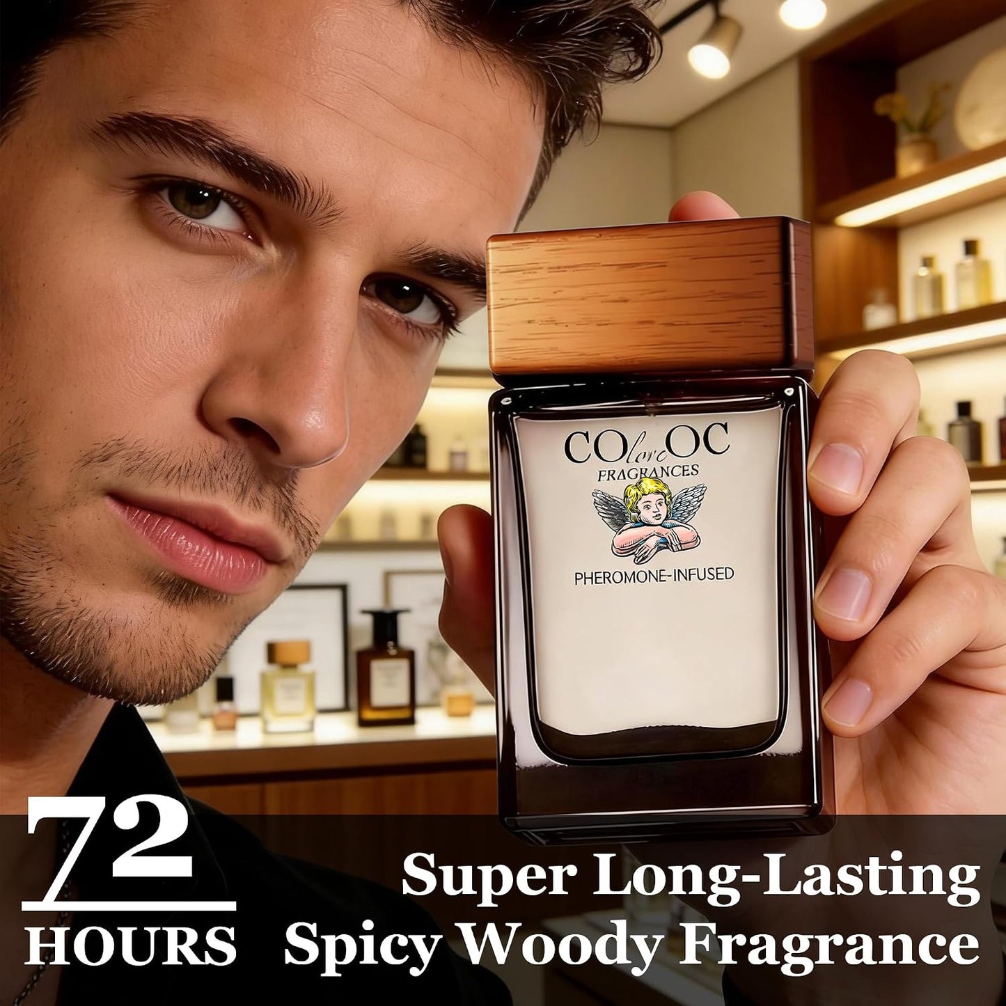 Pheromone Infused Cologne for Men - Spicy Woody Fragrance | Amber, Cinnamon, Musk & Leather - Long Lasting Perfume Gift