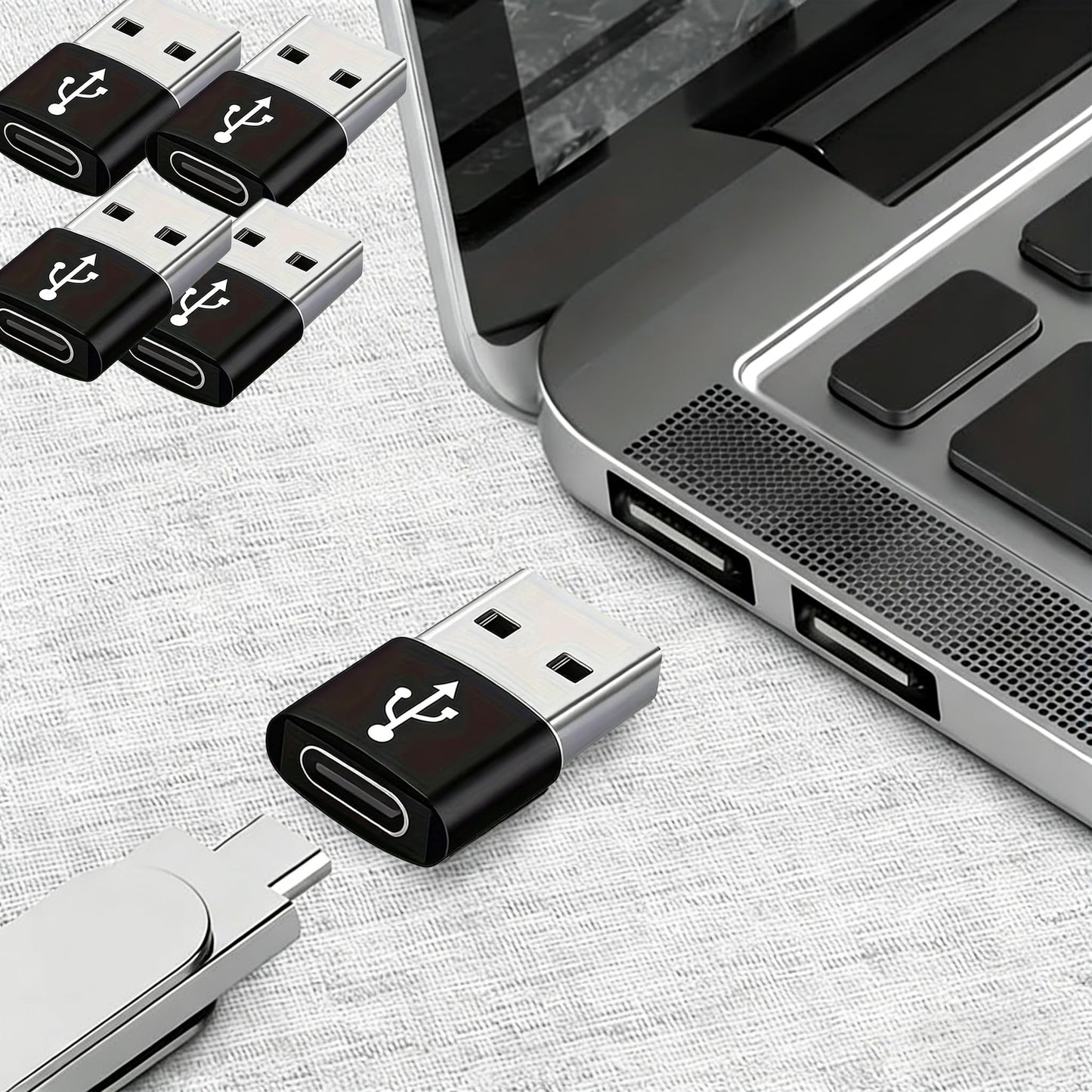 USB C Female to USB A Male Adapter 4 Pack Compact Low Profile Type C to USB A Converter for Charging and Data Transfer,iPhone, Black