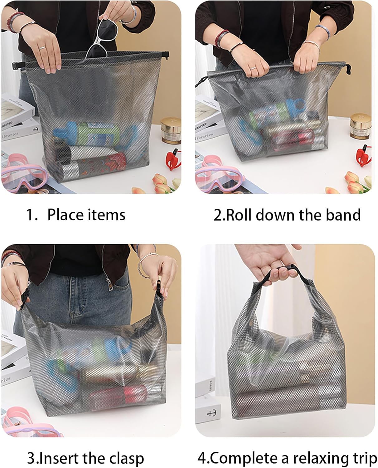 Waterproof Mesh Cosmetic Bag - Quick-Dry Toiletry Organizer for Travel & Gym | Portable Makeup Pouch in Grey