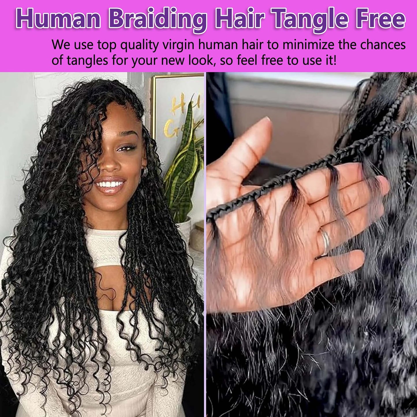 Human Braiding Hair for Boho Braids 110g 18 Inch Deep Water Wave Curly Bulk 100% Human Hair Curly Deep Wave Bundles for Braiding Knotless, Wet and Wavy Crochet Hair Extensions Bohemian Micro Braiding