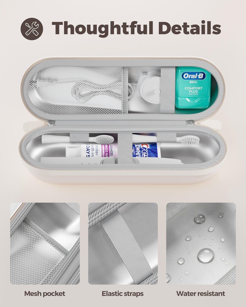ProCase Electric Toothbrush Travel Case for Oral-B 1000/1500/5000/6000/7000/7500/9600 & iO 7/8/9/10, Philips Sonicare 1100/4100/5100/5300/6100, Water-Resistant Hard Case -L,Beige