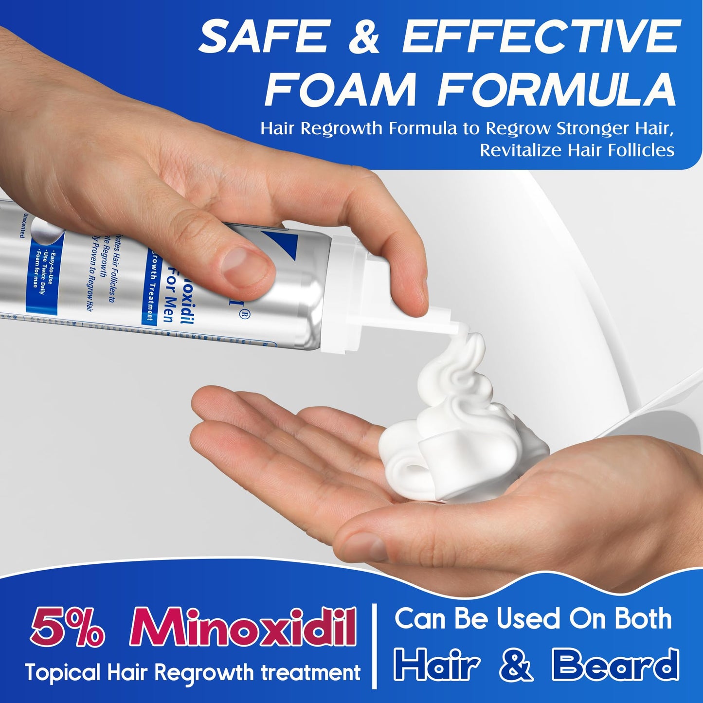 PDAM 5% Minoxidil for Men and Women Foam – Clinically Proven Regrowth for Thinning Hair, Topical Hair Loss Treatment, Extra Strength Foam for Thicker, Fuller Hair, 4-Month Supply (4 x 2.11 oz)
