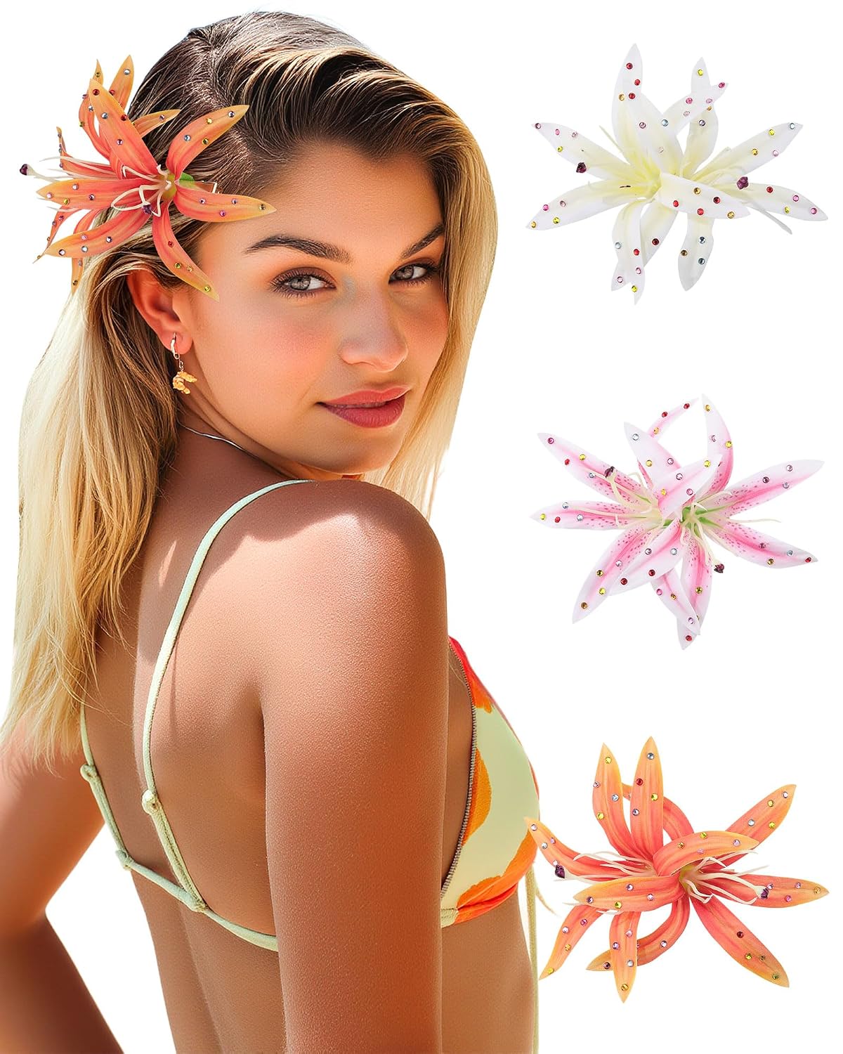 Floral Hair Clips for Women - 3PCS Spring Summer Bobby Pins with Non-Slip Grip | Cute Bridal Accessories