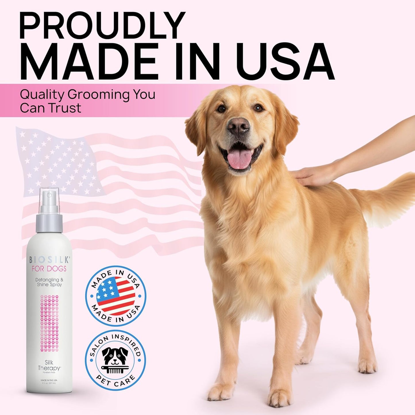 BioSilk for Dogs Detangling & Shine Spray - pH Balanced Leave-In Mist with Silk & Vitamins | 8 Fl Oz