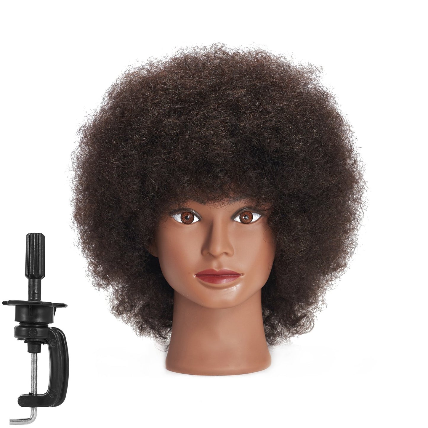 Real Hair Mannequin Head for Cosmetology | 10-Inch Afro Hair Practice Doll with Clamp Holder