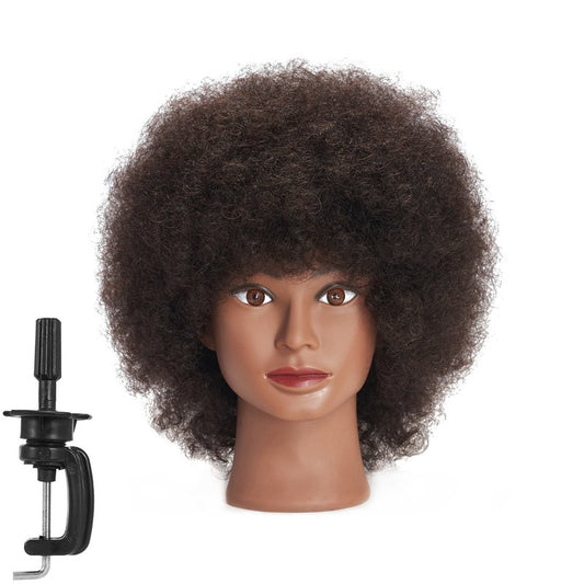Real Hair Mannequin Head for Cosmetology | 10-Inch Afro Hair Practice Doll with Clamp Holder