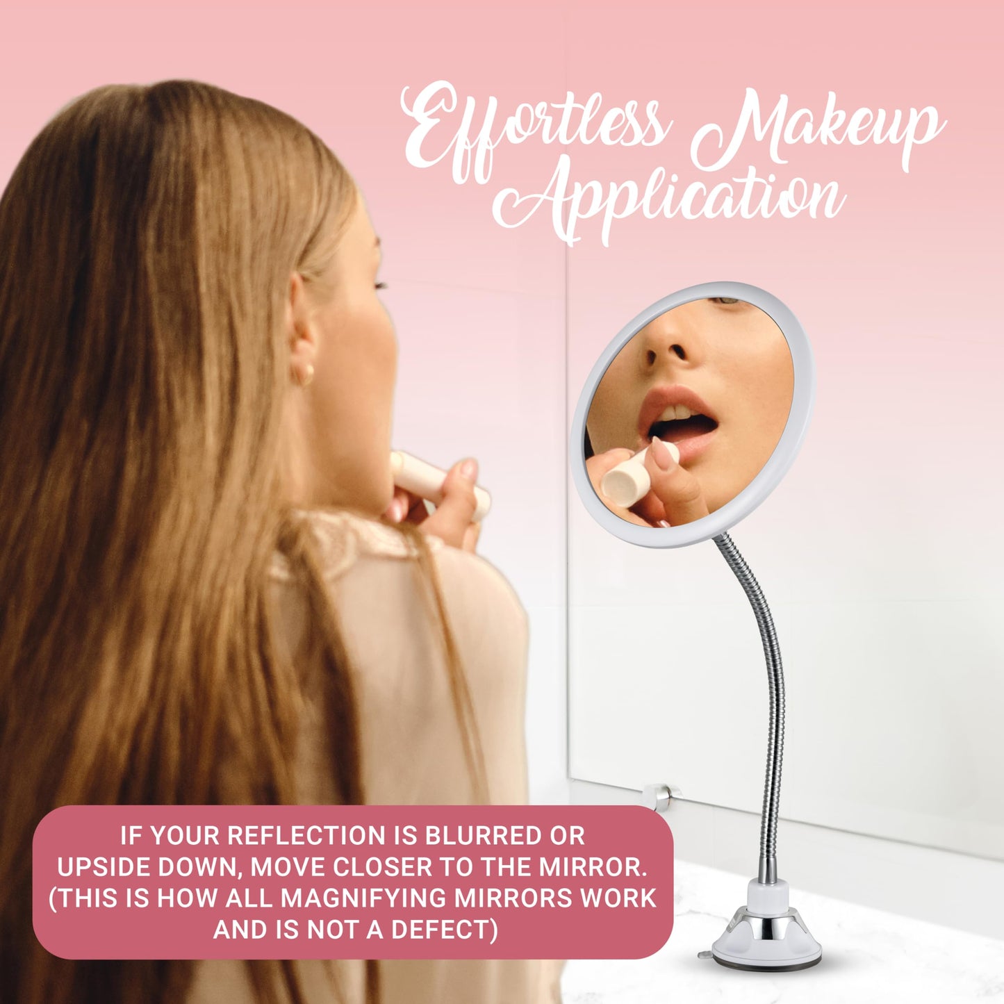 MIRRORVANA Flexible 10X Magnifying Makeup Mirror Non Lighted with Adjustable Gooseneck and Suction Cup - Mount On Table or Wall for Vanity & Bathroom Use - 6.7" x 6.7" (Round)