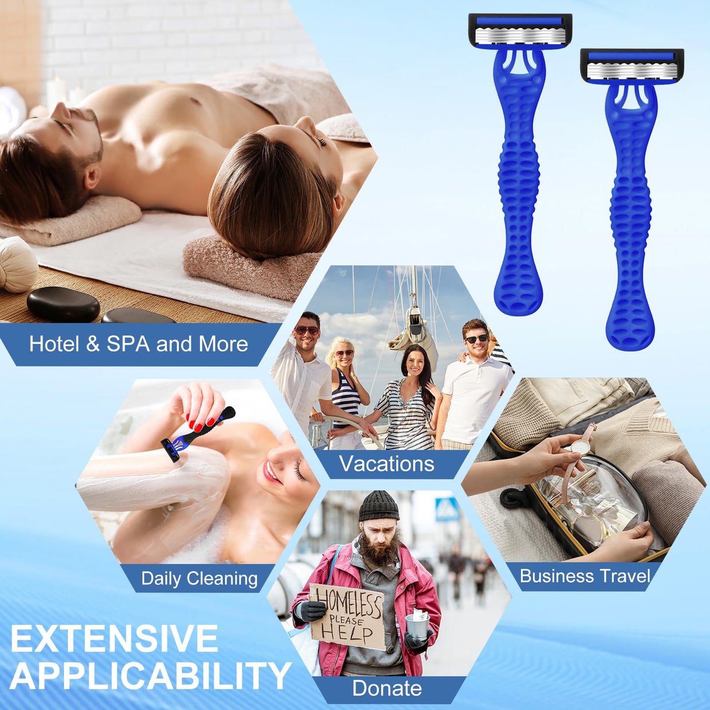 Leriton 15 Pcs Sensitive Men's Disposable Razors Bulk 5-Blade Disposable Head Razor for Sensitive Skin for Hotels, Travel, Business Trips, Gyms, SPA, Donations, Gifts, Etc.