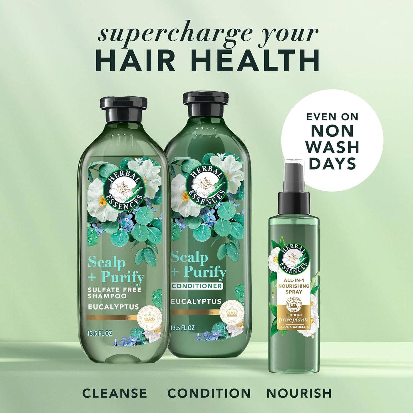 Herbal Essences Eucalyptus Scalp Purifying Shampoo & Conditioner Set | Nourishing Spray Included