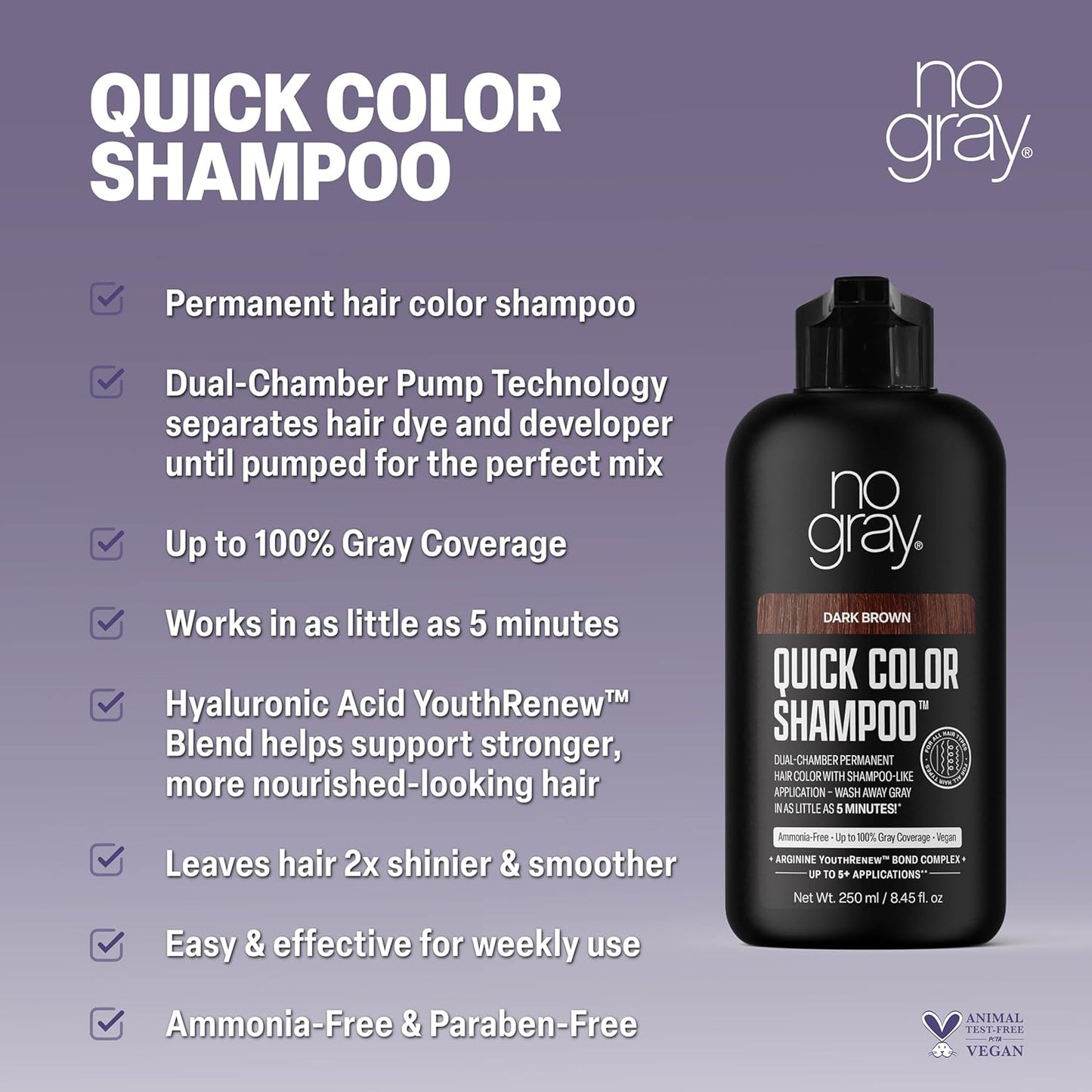 Quick Permanent Hair Color Shampoo - Dark Brown, 8.45 oz | No Gray Coverage
