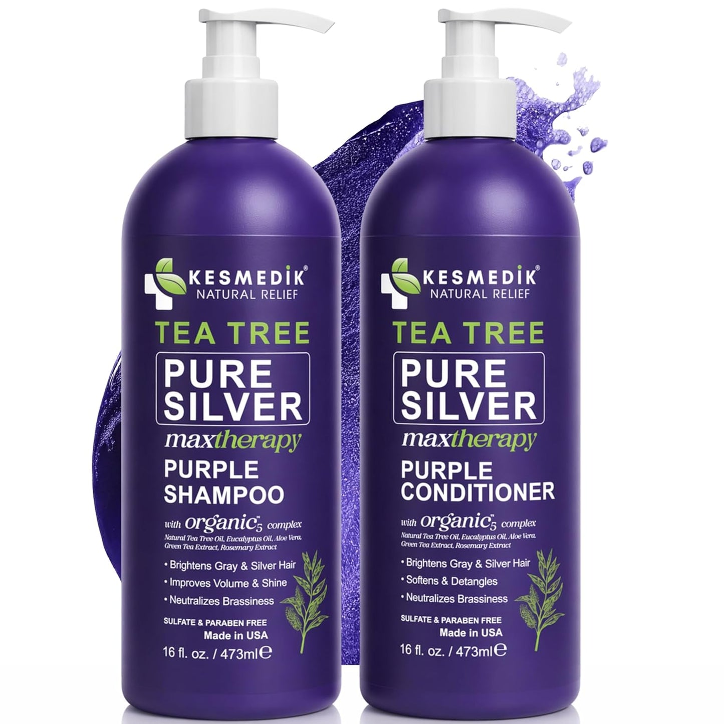 Tea Tree Purple Shampoo & Conditioner Set - Professional Anti-Brass Toner for Gray, Bleached & Blonde Hair | Sulfate-Free, Refreshes Scalp