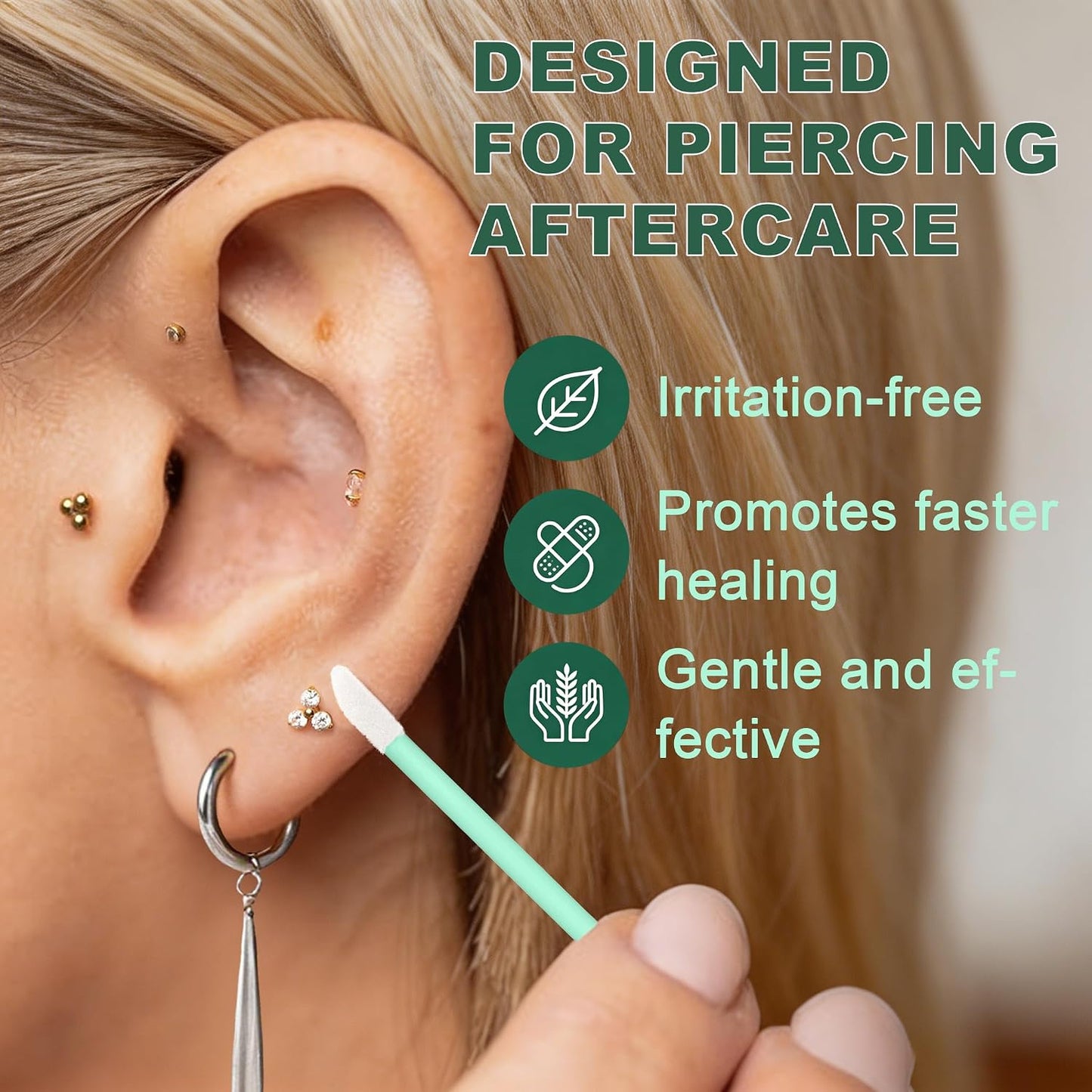 Piercing Aftercare Swabs - Lint-Free Microfiber Tips for Ear, Nose & Belly Button Piercings | 50 Count
