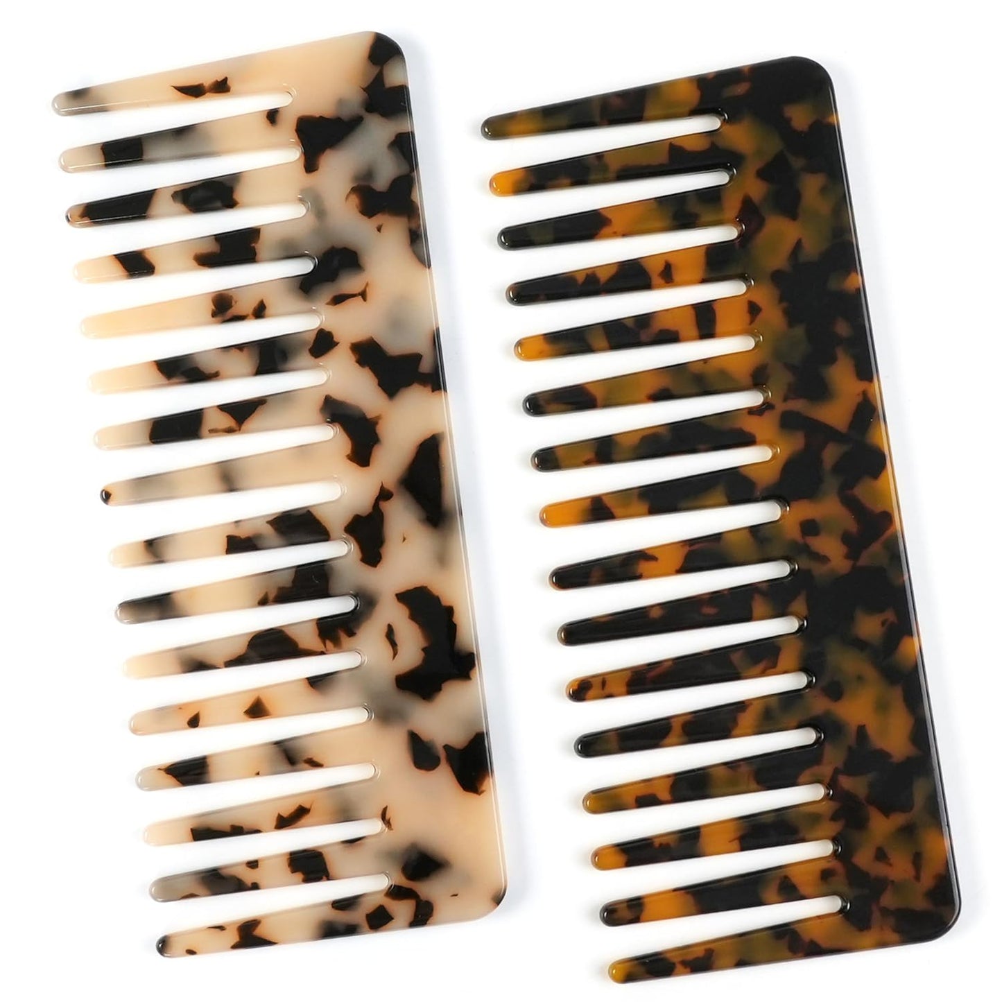 Hair Detangling Comb - 2 Pack Wide Tooth Cellulose Acetate for Thick Curly Hair | Tortoise Shell & Ivory