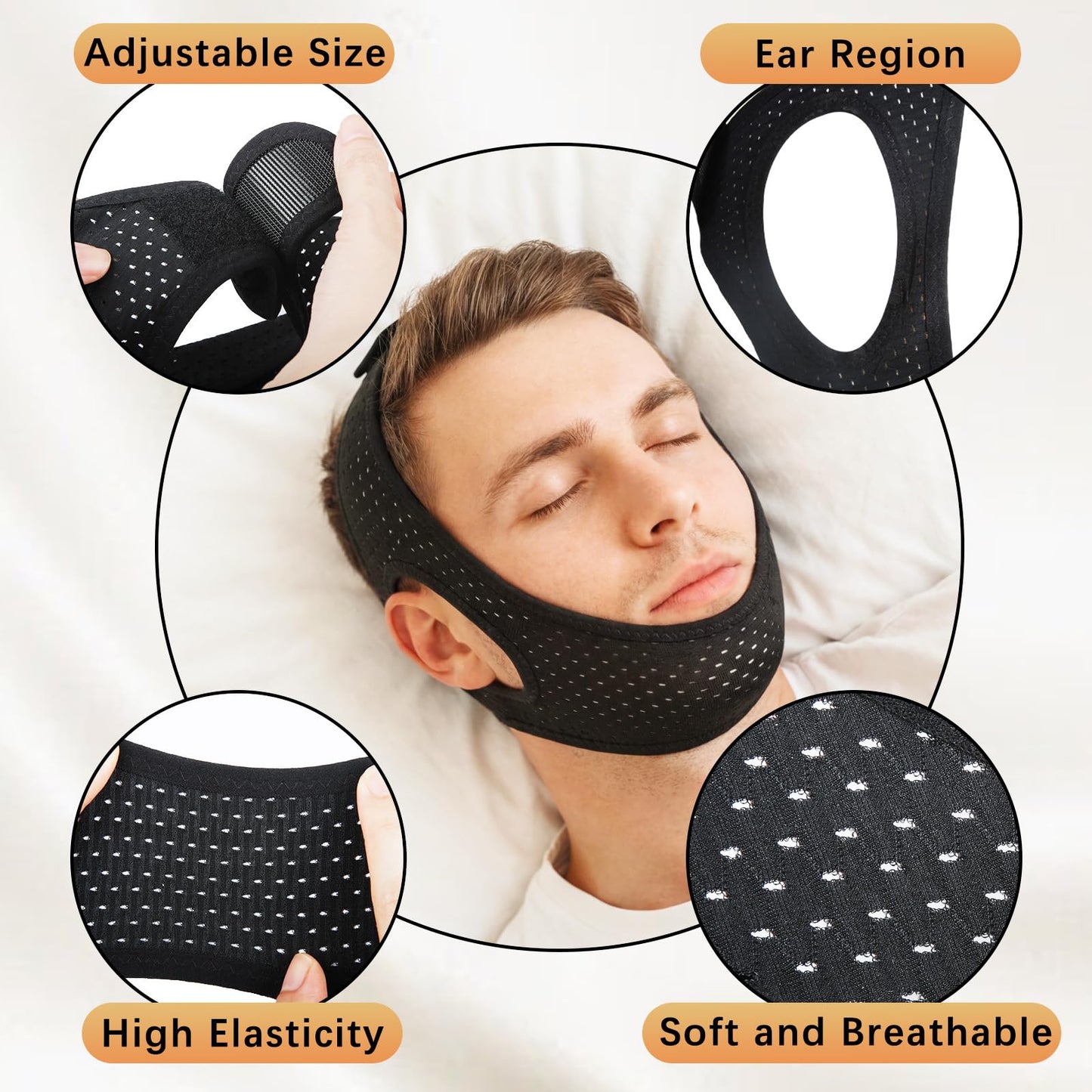 Gnaye Sleep Apnea Devices丨Comfortable Chin Strap for Sleeping - Improve Sleep Quality, Simple & Adjustable Design for Men and Women (21 Inches,Black)