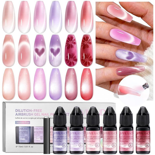 SAVILAND Cat Eye Airbrush Gel Nail Polish - Hema-Free Vintage Rose Velvet Collection | 6 Colors for Ombre & French Nail Art