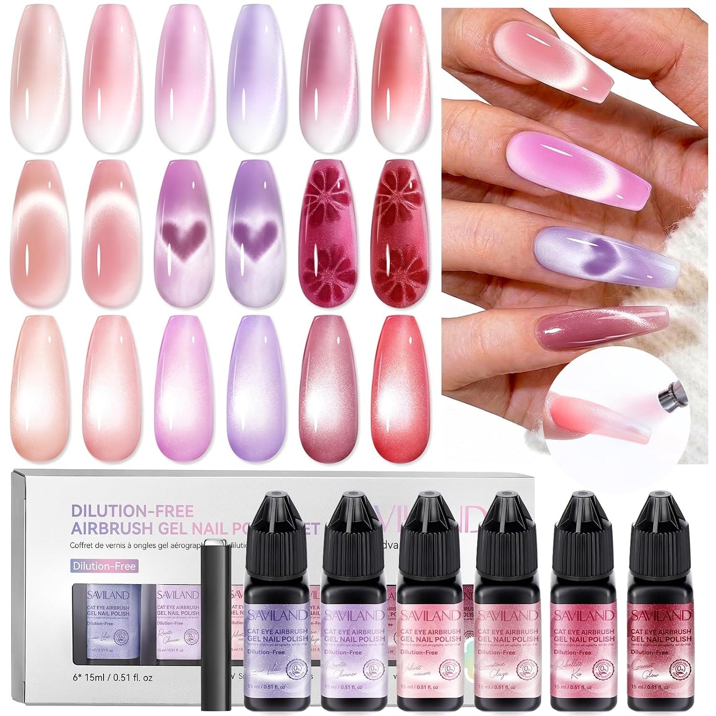 SAVILAND Airbrush Gel Nail Polish Set - Hema-Free, 30ML, Cool & Warm Colors | Non-Acetone Stencils for DIY Nail Art