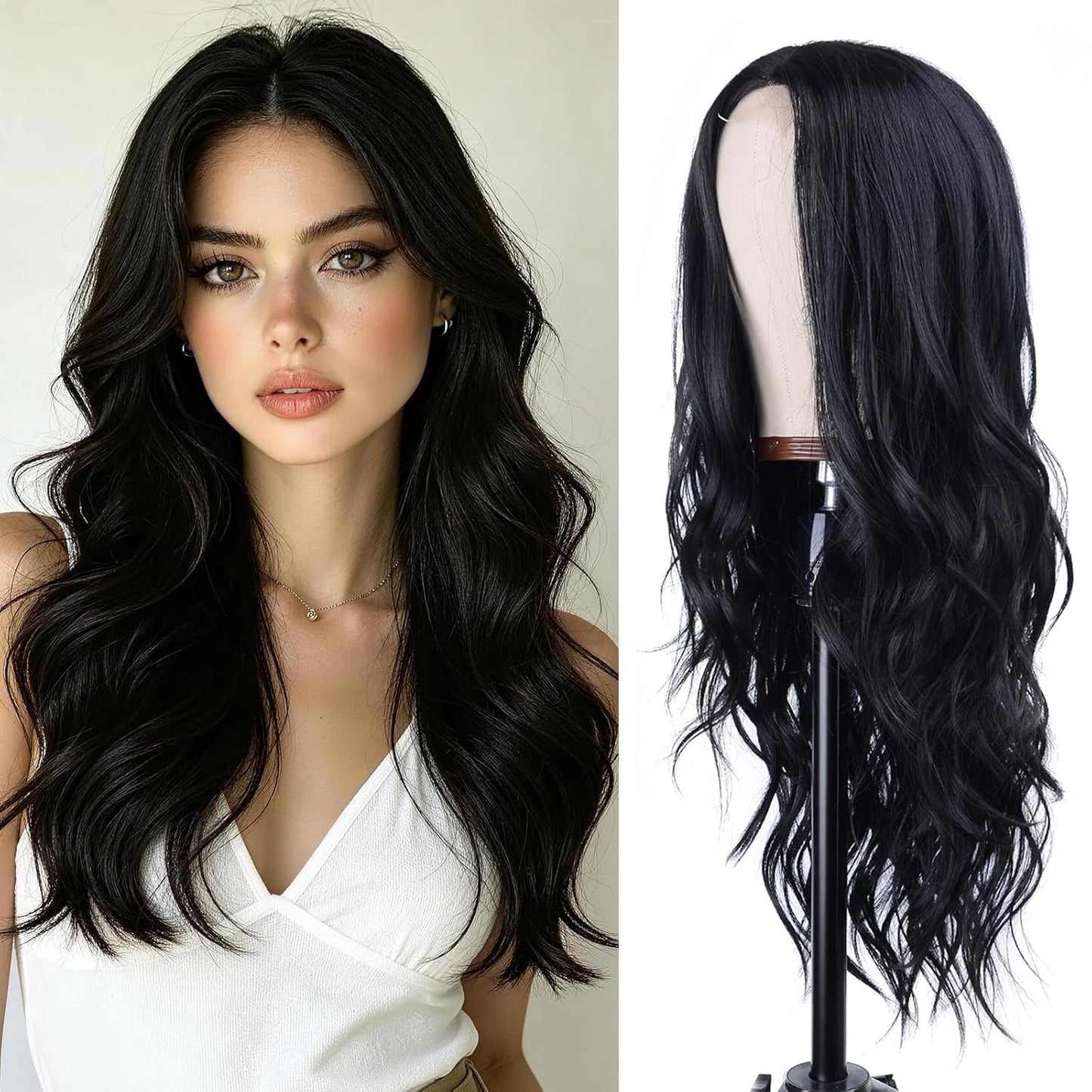 Long Wave Black Wig for Women - 26-Inch Heat Resistant Synthetic Hair | Natural Look for Daily Wear