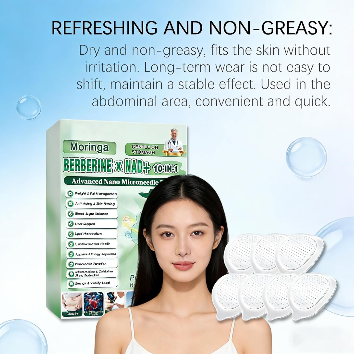 Moringa Berberine Patches - 10-in-1 Nano Microdarts Herbal Body Patch for All Skin Types | Unisex
