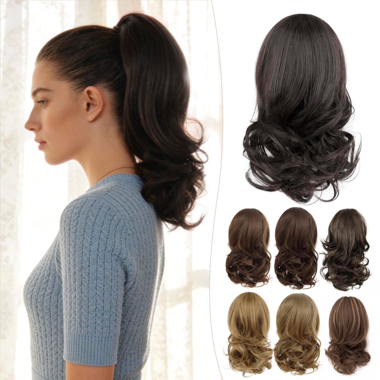 Wavy Claw Clip Ponytail Extension Clip in Ponytail Clip on Hair Extensions For Women 14 Inch Pony Tails Hair Extensions Fake Ponytail（#4 Dark Brown）