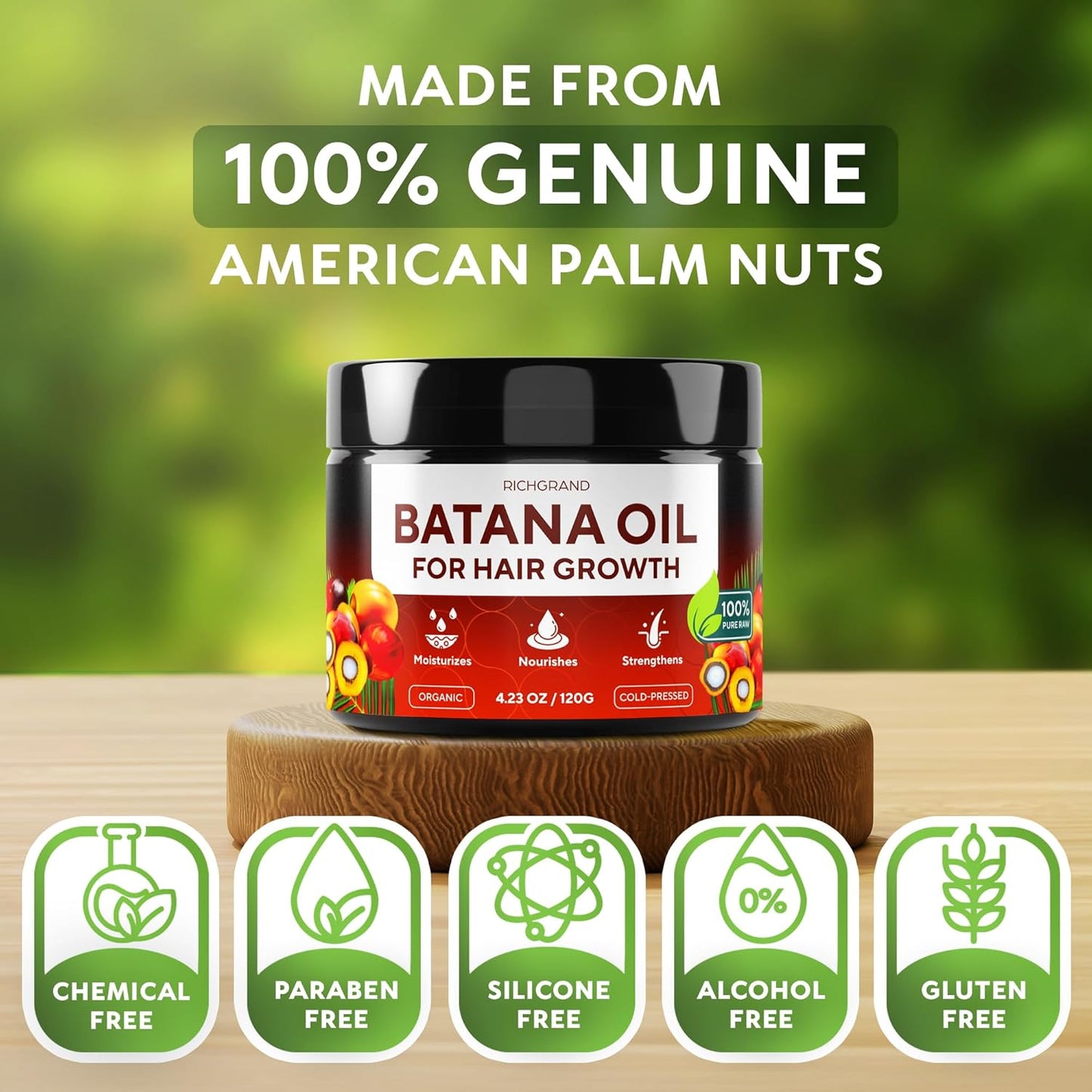 Batana Oil for Hair Growth - Organic Cold Pressed Hair Mask for Thicker Hair & Scalp Health | 4.23 oz