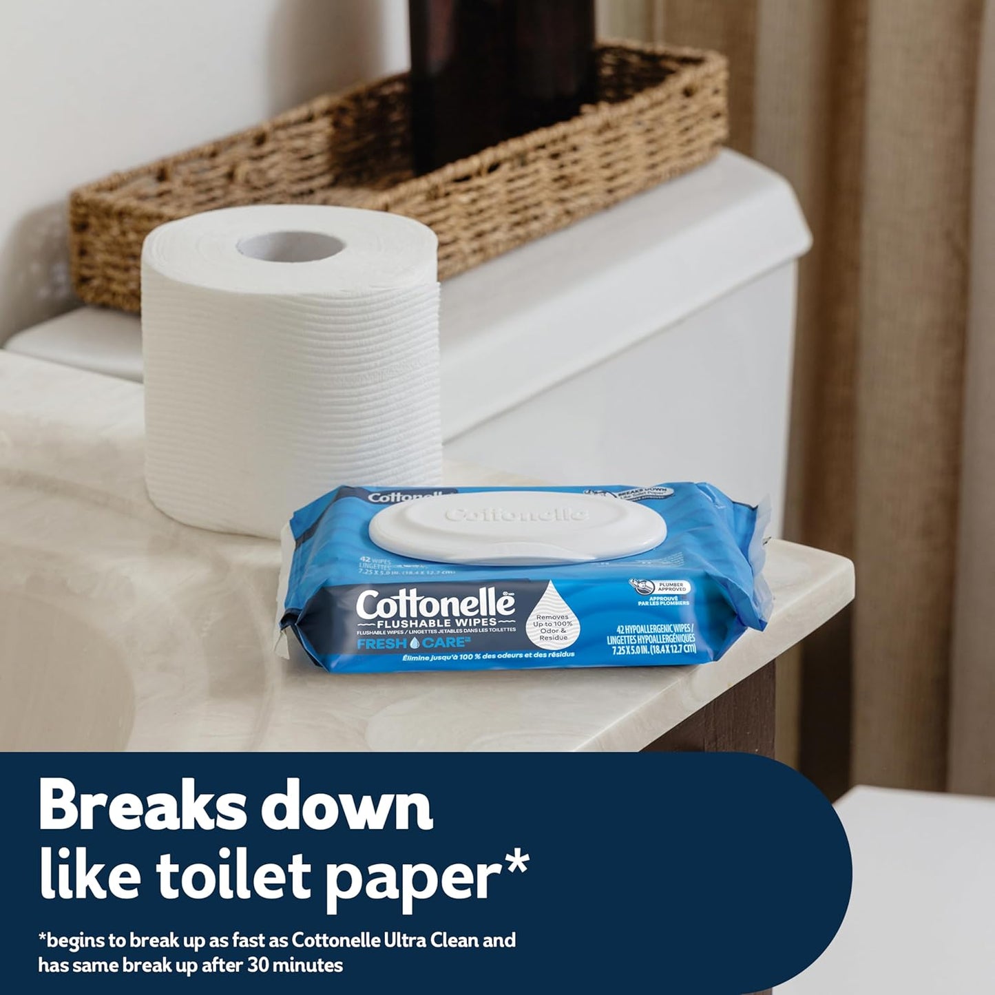 Cottonelle Flushable Wet Wipes - Fresh Feel Adult Wipes | 8 Flip-Top Packs, 42 Wipes Each (336 Total)