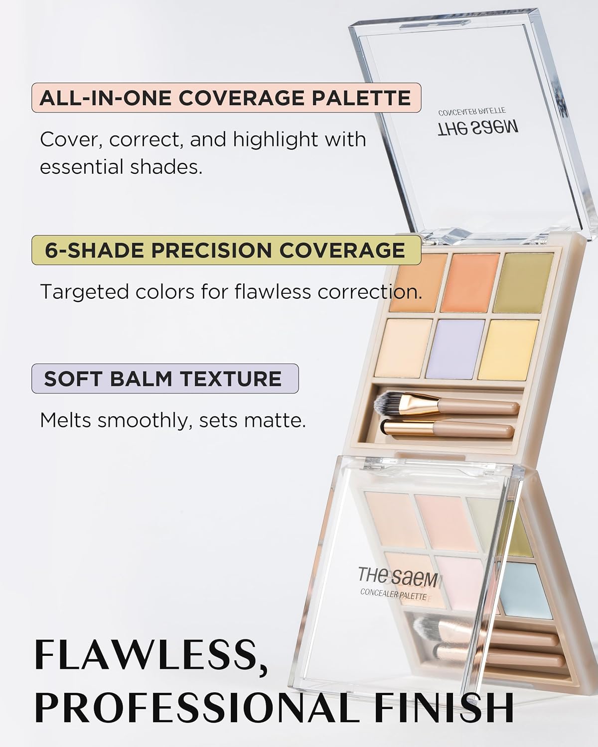 THESAEM Cover Perfection Concealer Palette - 6-Color Multi Concealer for Medium Skin Tones 20-23 | Dual Brush Included