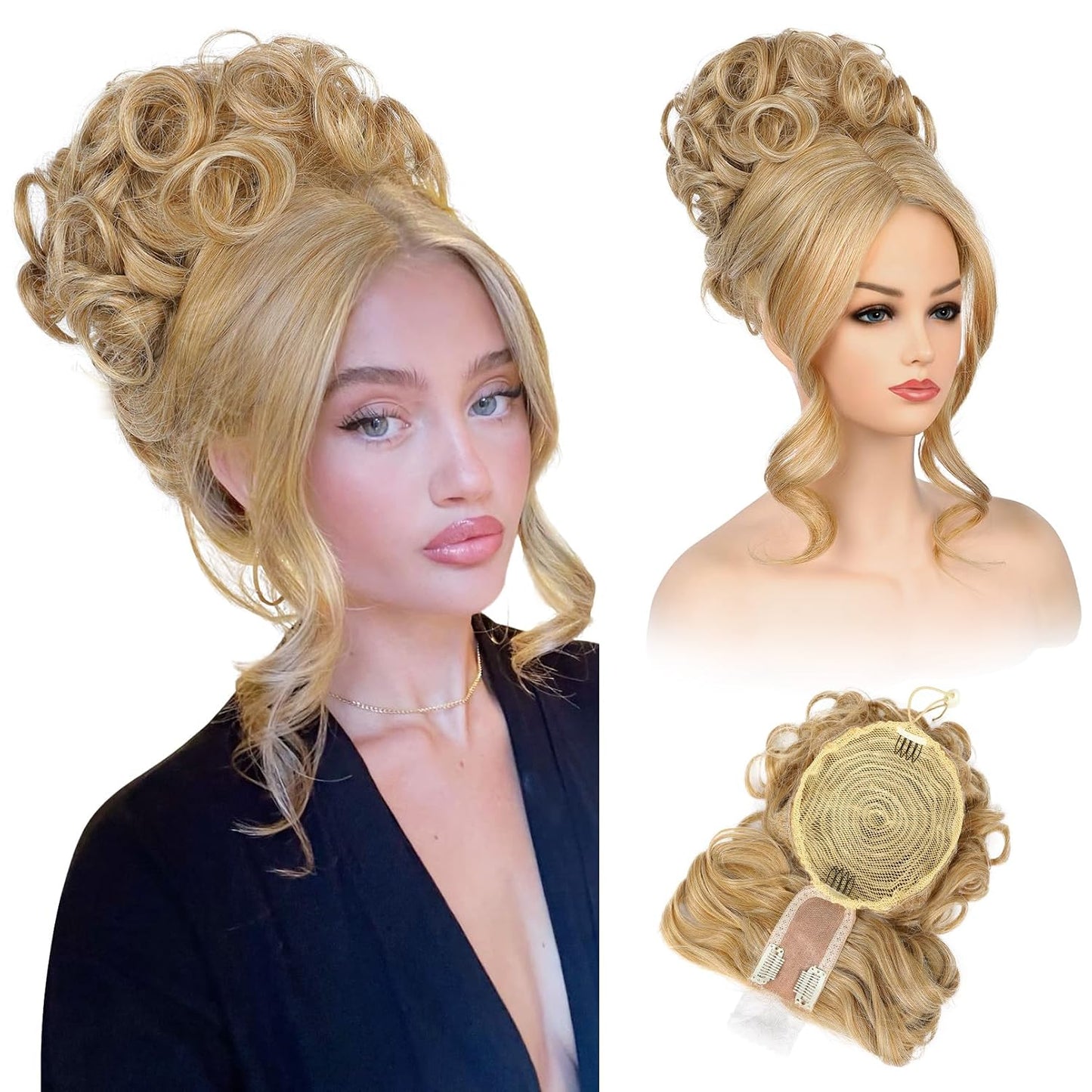 Messy Bun Hair Piece with Bangs - 2-in-1 Curly Updo Wig & Hair Topper | Natural-Looking Drawstring Ponytail Extension in Chocolate Brown